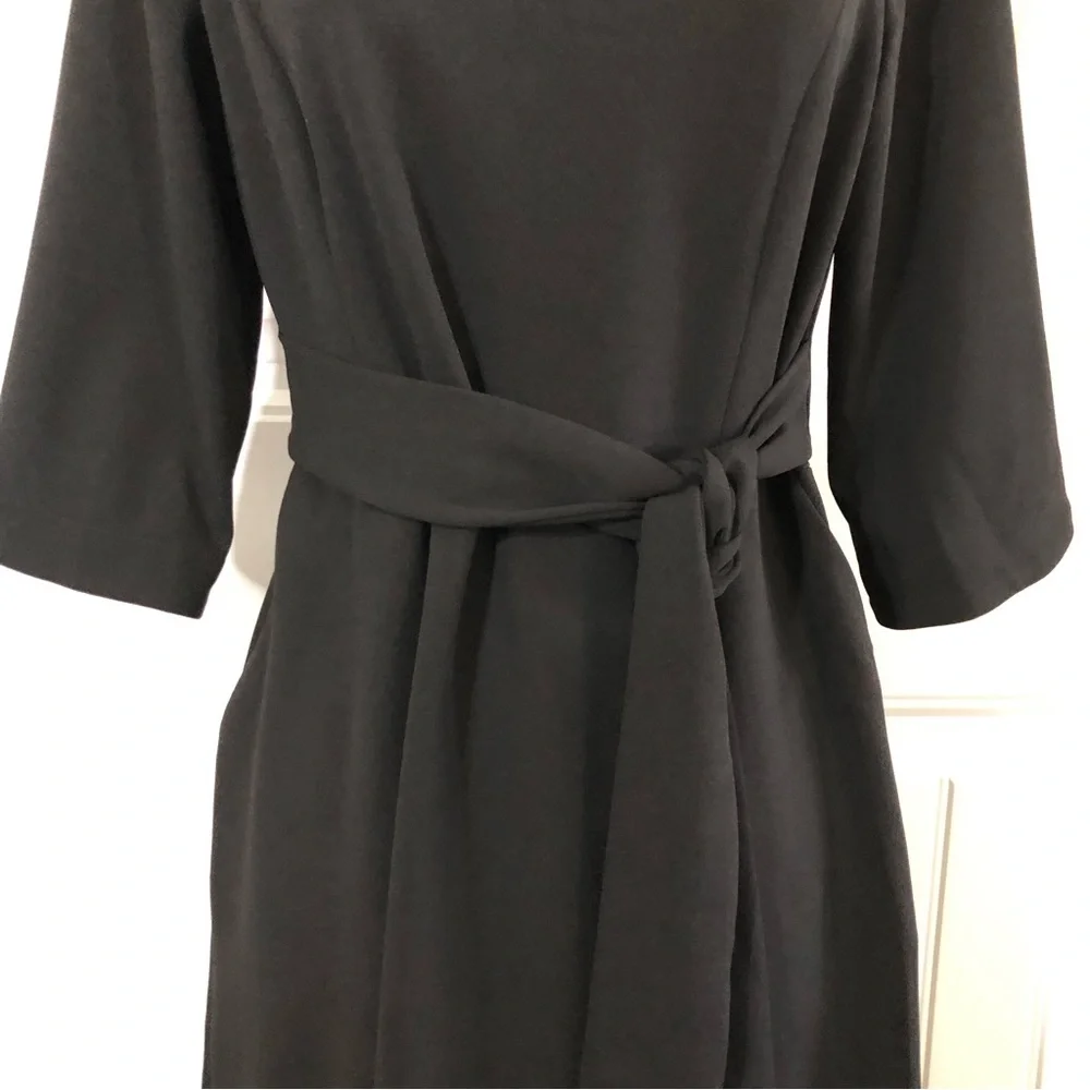 CALVIN KLEIN Black Boat Neck Waist Tie & Pockets Above The Knee Sheath Dress 10_5